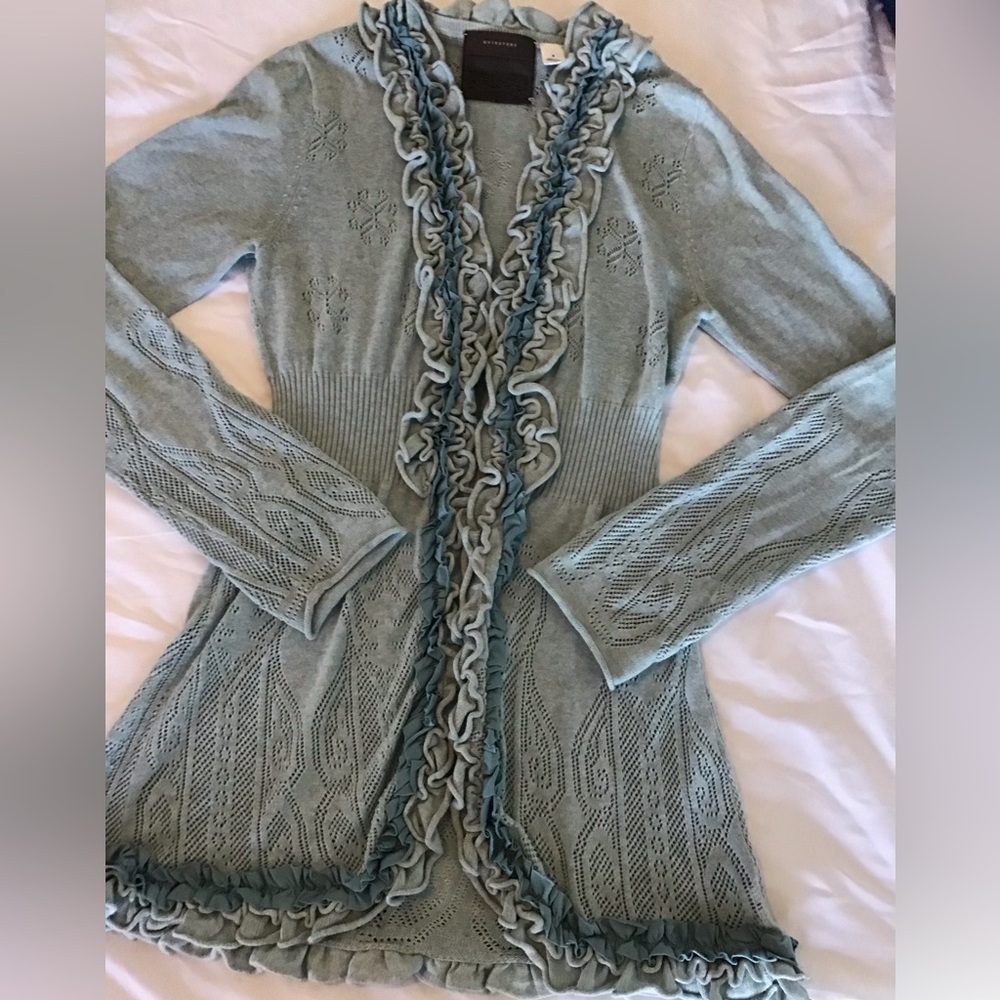 Elegant Blue Ruffled Women's Sweater